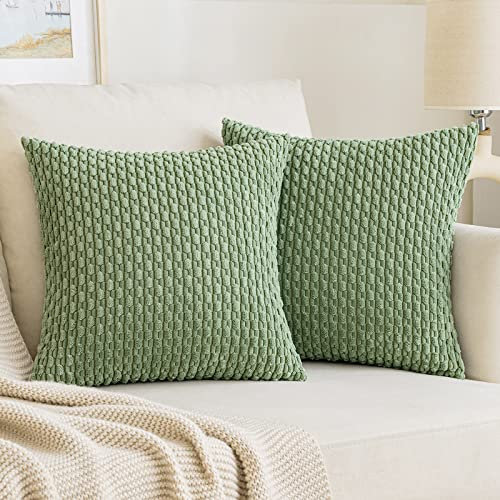 EMEMA Kordsamt Kissenbezüge Sofakissen 50x50 cm Moderne Kissenhüllen Dekorative Dekokissen Weicher Zierkissenbezug für Wohnzimmer Sofa Schlafzimmer 2er Set Grün