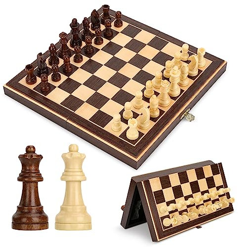 Peradix Jeu d'échecs Echiquier en Bois Magnétiques, Echec avec Double Reines, Échiquier de Voyage Pliables, Jouets et Cadeaux de Jeux Éducatifs pour Adultes et Enfants (30 X 30CM)