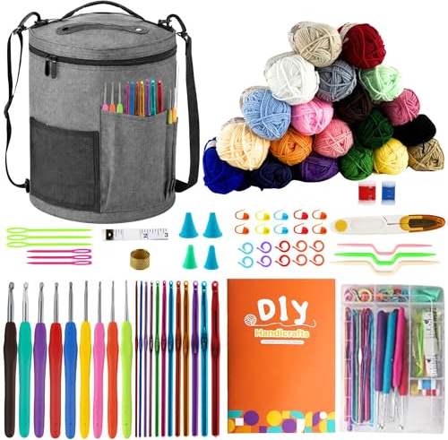 SusggO 81 Piezas Kit Crochet Kit Principiantes Completo Crochet Kit Amigurumi – 20 lanas Algodon de Leche lanas para crochet Agujas Crochet agujas de ganchillo Manual Video y Bolso - Kit Crochet