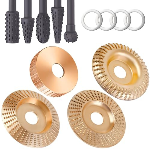 VOUHLAE Heavy-Duty 4PCS Wood Carving Disc Set+5PCS Rotary Burr Rasp Set,4 or 4 1/2 Angle Grinder with 7/8 Arbor,Grinding Wheel Shaping Discs for Wood Grinding,Wood Angle Grinder Accessories