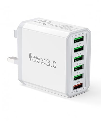 Tupneuf 33W USB Plug Fast Charge, 6-Port Multi Charger UK Charging Power Adapter Multiple Quick Charge 3.0 Wall Mains Plug for iPhone 16 15 14 13 12 11 Pro Max X XR XS 8 7 6 6S Plus 5 5S SE, iPad