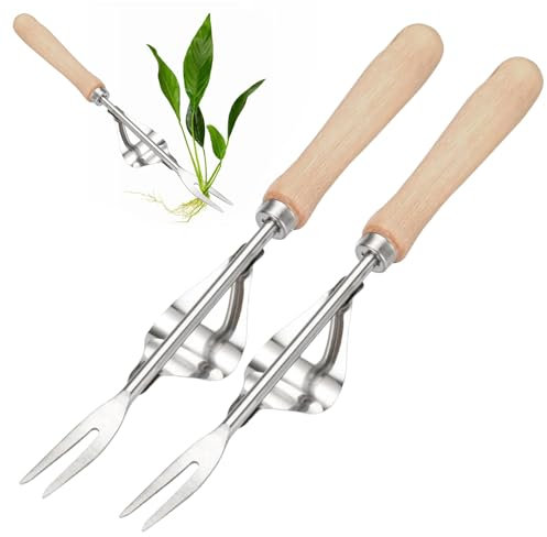 2 Stück Unkrautstecher Edelstahl,Löwenzahnstecher, Wurzeljäter mit Holzgriff,Manueller Weeder zum Graben, Handjätgerät für den Garten,Wurzeljäter Unkrautgabel für Garten zum Graben,Jäten,Umpflanzen