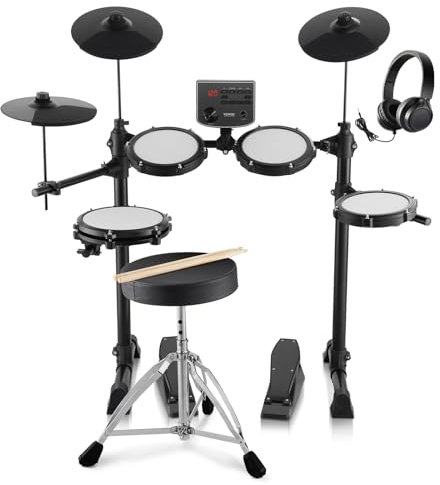 VEVOR E-Drum-Set, 15 Drum-Kits & 150 Sounds Elektronisches Schlagzeug, USB MIDI-unterstütztes 20,32 cm Leises Mesh-Snare-E-Drum-Set mit 25,4 cm Becken, Drumsticks & Kopfhörer, Anfänger & Erwachsene