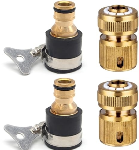 Uni-Fine Shop 2 Pairs Garden Hose Quick Connector Kit - Brass Material, 12-18mm Size, Quick-Connect Type, Ideal for Garden Hoses & Accessories