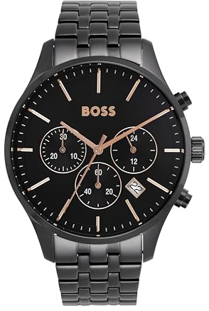 BOSS Montre Chronographe à Quartz pour Homme Collection Avery avec Bracelet en Acier Inoxydable Noir - 1514256