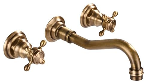 BiaoTeng Grifo Baño Empotrado en Pared Vintage Mango Doble Cruzado Latón Frío y Caliente Giratorio 360 Grifo de Lavabo Empotrado Antiguo