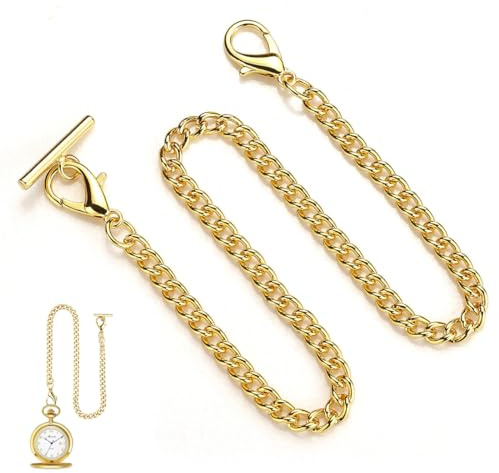 CULEO Chaïne de montres 1 chaîne de montre de poche, chaîne de montre de poche avec barre en T, chaîne de montre de poche en métal, chaîne de montre de poche en or (or)