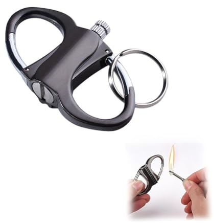 Lot de 1 briquet à infini, porte-clés étanche, allume-feu d'urgence, porte-clés en métal, bâton étanche illimité (noir, 1 pièce)