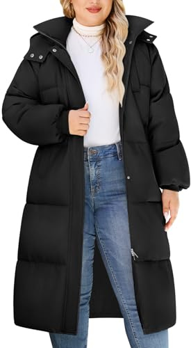 Tuopuda Cappotto Giubbotto Donna Invernale Idrorepellente Giacca Imbottita Lungo con Cappuccio Piumino Imbottita Cappotti Trapuntato(Nero,3XL)