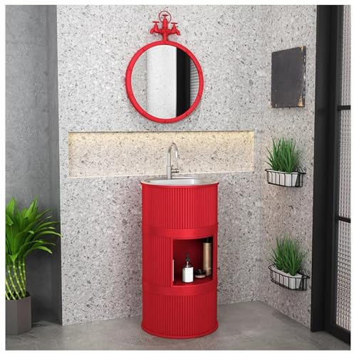 ZTGL Freestanding Bathroom Pedestal Sinks, 41x41x83cm, Iron Art Pedestal Sink Cabinet for Bathroom, Industrial Style Floor Standing Vanity Basin Sink, Modern Vanity Unit Washbasin C1,With Storage
