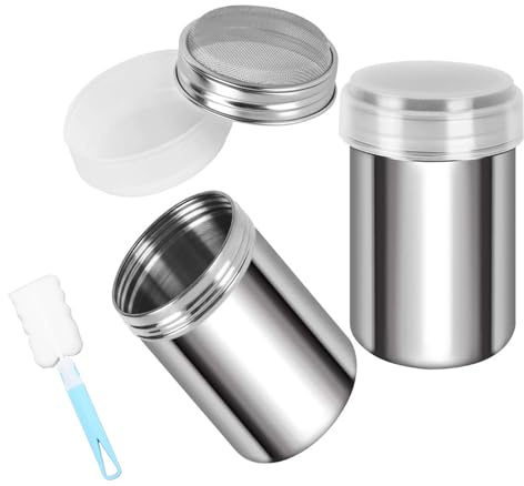 2 Stück Puderzuckerstreuer Set, mehlstreuer für Zucker, Salz, Kakao, Mehl und Gewürze, für Cappuccino, Backen und Kochen