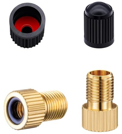 HEJINYUN 2 Pcs Presta Valve Adaptor, Brass Bike Pump Converter, Converts Presta to Schrader for Road & Mountain Bikes, Includes Rubber Seals & Valve Caps for Standard Air Compressors and Pumps