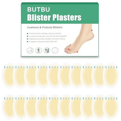 BUTBU 20 st blåsplåster för fötter, hydrokolloidblåsbandage, vattentäta dynor, geldynor, snabb helande, skyddshud, osynliga blåskuddar för fötter, klack, tå (måne)