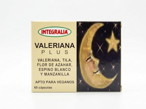 Integralia Valeriana Plus 60 Cápsulas | Con Valeriana, Tila, Flor de Azahar, Espino Blanco y Manzanilla | Complemento Alimenticio para Relajación y Descanso