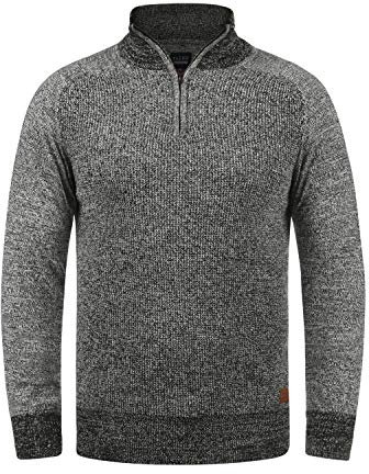 Blend BHGanbolf Herren Strickpullover Troyer Grobstrick Pullover mit Reißverschluss 100% Baumwolle Regular fit, Größe:XL, Farbe:Black (70155)