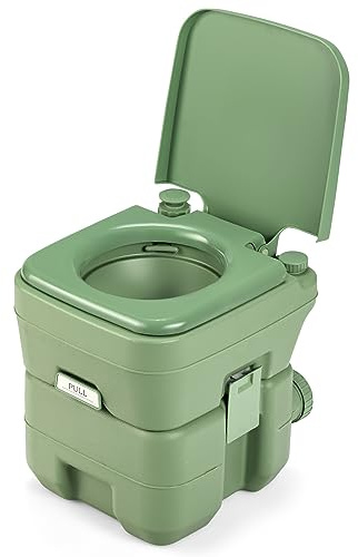 COSTWAY 20L Toilette Portatile con Serbatoio d'Acqua Rimovibile a Maniglia,WC Chimico da Esterno per Campeggio, Water Portatile per Adulti e Anziani, Supporto Carico 150kg, 36 x 42 x 43 cm (Verde)