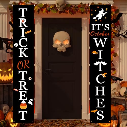 DAZONGE Halloween Decorations, Trick or Treat & It's October Witches Porch Banners for Halloween Hanging Decorations Indoor Outdoor