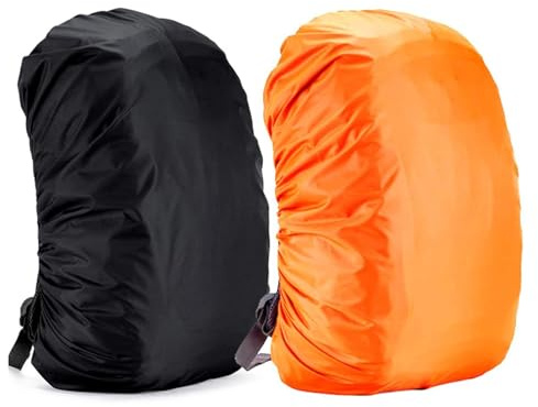 Yogopro 2 Pezzi Coprizaino Impermeabile per Pioggia Copertura Custodia di Zaino Copertina Antipioggia Antipolvere per Ciclismo Campeggio Trekking Parapioggia Zaino,55L Nero & Arancia