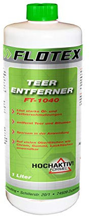 Flotex® Profi Teerentferner Auto - 1L I Teer Entferner für Auto, Wohnmobil, Werkzeuge & Mehr - Löst effektiv Rückstände von Teer, Bitumen, Öl & Fett I Bitumen Entferner, Baumharzentferner