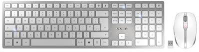 CHERRY DW 9100 SLIM, Kabelloses Tastatur- und Maus-Set, UK-Layout (QWERTY), Bluetooth & 2,4 GHz Funk, Leise Tasten, Flaches Design, Wiederaufladbar, Weiß-Silber