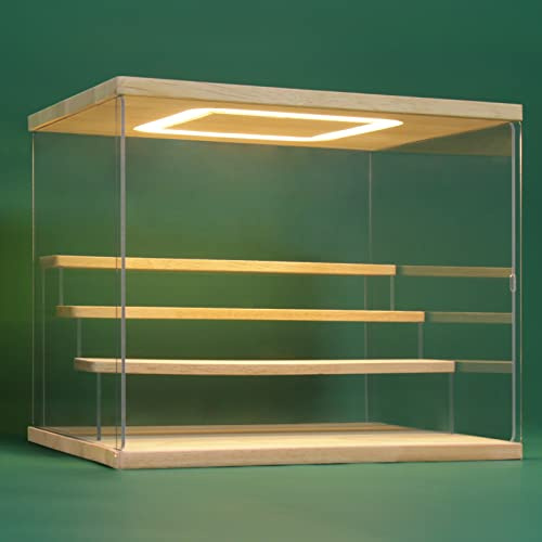 NONEMEY Acryl Vitrine Schaukasten mit led 2/3/4/5/6 Stufen-Transparent staubdichte Display Case Box für Sammlerstücke,Figuren,Collectibles (Holz 4 Stufen 31.5x24.5x26.5cm)