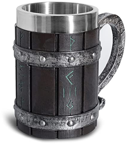 Jarras de cerveza, Nordic Viking Rune, vasos de cerveza, jarra de cerveza de roble grande, taza de café con acero inoxidable, madera, resina 3D, tazas para hombres, regalo del día del padre 550 ml