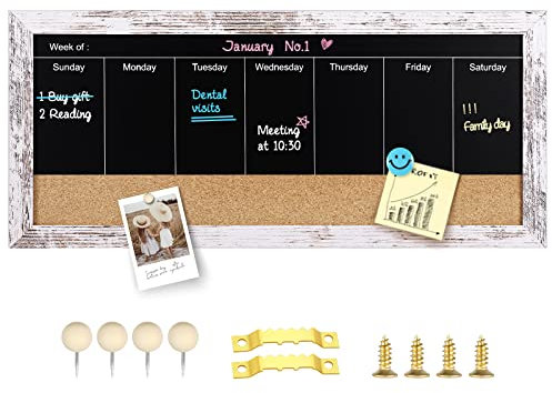 Aitakatta Magnetischer Wochenkreidetafel-Kalender und Korktafel, Holzrahmen, Kombination aus Kreidetafel und Pinnwand für Wände, Tafel-Kombitafel für Zuhause, 1943, 1 Stück)