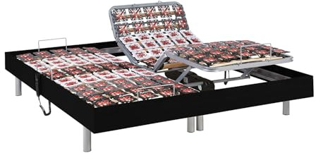 Vente-unique DREAMEA Relax-Lattenrost 2 x 78 Tellermodule mit OKIN-Motoren - 2X 90 x 200 cm - Schwarzes Holz