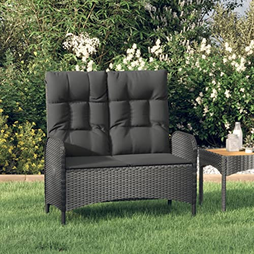 Festnight Gartenbank 2 Sitzer mit Liegefunktion Rattansofa 2 Sitzer Outdoor-Bank Verstellbare Rückenlehne mit Kissen Schwarz Garten Relaxbank Gartensofa 107 cm