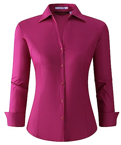 Alex Vando Women's Long Sleeve Dress Shirt Wrinkle Free Stretch Casual Work Blouse Tops Rose
