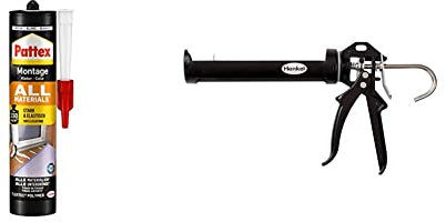 Pattex Montagekleber All Materials, stark haftender Alleskleber, 1 x 450g & Profi Metall Kartuschenpistole, Silikonpistole aus Metall für Dicht- & Klebstoff-Kartuschen