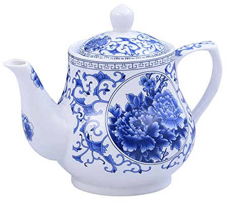 123Arts Teekanne, blaue und weiße Teekanne, Keramik-Teekanne, Teekanne für Home Office, 750 ml