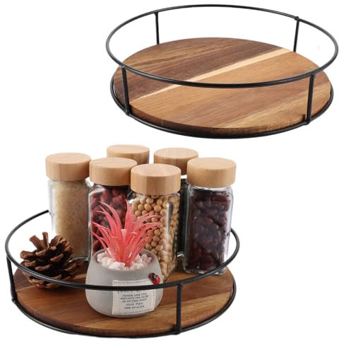 JMIATRY 2 Stück Drehteller Organizer, Drehteller Holz 23cm, Drehteller Gewürzregal für Schrank, Küchen Arbeitsplaatte