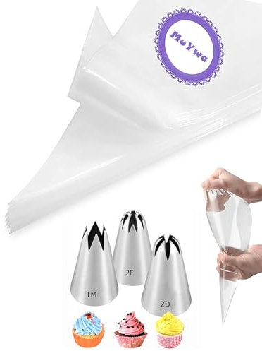 Ugelli per tubazioni da 1 m, 2D, 2F, 3 beccucci grandi a forma di fiore con 20 sac à poche usa e getta da 30,5 cm, per decorare torte e cupcake