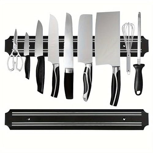 CHEFZOCO Soporte magnético para cuchillos, Barra Magnética para Cuchillos, Cuchillero magnético, Acero Inoxidable, Organizador de cuchillos de cocina, 37.5 cm ancho x 5 cm alto x 1.3 cm fondo, Negro