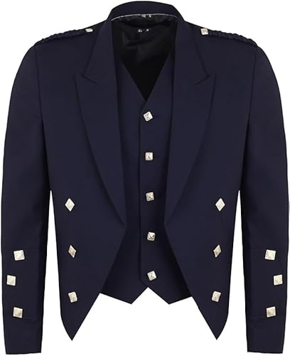 Veste et Gilet Kilt Prince Charlie pour Hommes en Bleu Marine - Tenue Formelle Traditionnelle pour Les événements et Les Mariages (FR/ES, Numérique, 50, Taille Normale, Taille Normale, Blue)