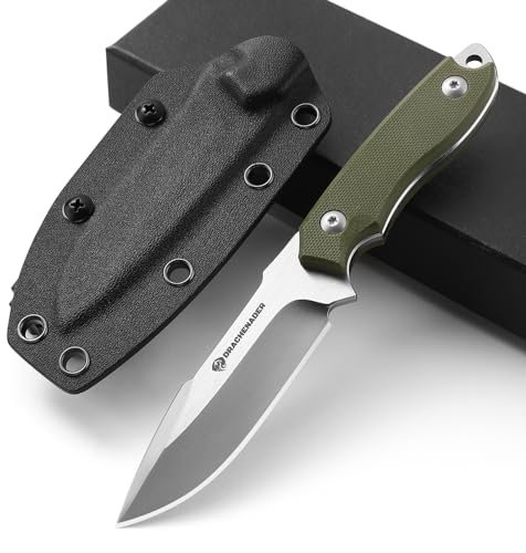 DRACHENADER Couteau de Chasse Fixe Survival Outdoor Full Tang avec Manche Vert et Lame Blanche