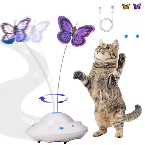 pet prime Interactive Cat Toys, cat toys for indoor cats adult, Cat Puzzle Toys with 2 Butterflies, USB Rechargeable Battery Powered
