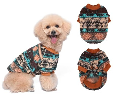 Yoolhamy Suéter de Forro Polar para Perros Pequeños, Ropa Étnica Bohemia de Invierno, Cálido y Suave (Marrón, M)