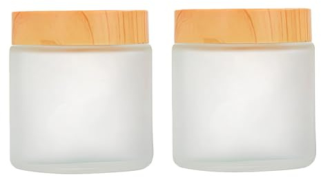 VASANA Lot de 2 pots à crème en verre dépoli avec couvercles en bois – Rond, transparent, rechargeables, étanches, faciles à utiliser, polyvalents pour crèmes, pommades, sels de bain, bougies