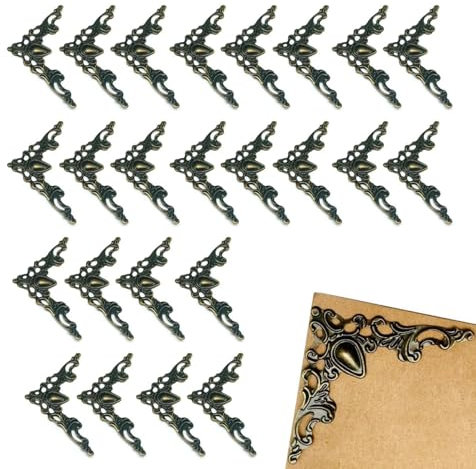 YAFIYGI 24 Pcs Metal Book Corner Protectors Antique Bronze Decorative Frame Vintage Corner Guards for Albums Photos Books Picture Frames Craft Embellishments Page Trim Edge Protector Covers