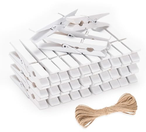 jijAcraft 7.2CM White Wooden Pegs: 50PCS Clothes Pegs for Washing Line | Wooden Washing Peg, Strong Laundry Peg for Arts and DIY Crafts, Hanging Photo, Socks, Baby Clothes