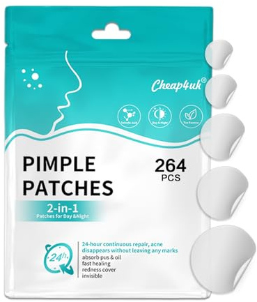 Pimple Patches Spot Patches Hydrocolloid Treatment Invisible 264 PCS | Day & Night Blemish Stickers Dots Spots Acne Patch Effectively Calms Skin & Relieves Acne Symptoms 5 Sizes
