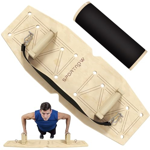 SPORTNOW Liegestützgriffe aus Holz Fitness Parallettes inkl. Widerstandsbänder, 11 Übungen, Push Up Bars mit 8 Lochpaaren, für Krafttraining Muskeltraining, Natur