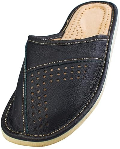APREGGIO Zapatillas de cuero hombre 40-47 EU | Cuero liso, suela sintética, antideslizante, puntera cerrada, Slip-On