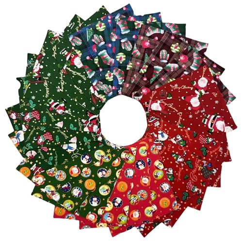 48Pcs 5x5 Inch Christmas Fabric Squares,100% Cotton Pre-Cut Quilt Clearance Charm Packs,8 Holiday Patterns for Quilting, Sewing DIY Crafts