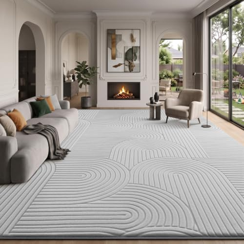 Sour Lemon Rugs Living Room 160x230cm, Light Grey Shaggy Rug for Bedroom | 3D Geometric Modern Short Pile Soft Carpet Mat, Extra Large Washable Anti Slip Area Rugs for Kids Room Lounge, Non Shedding