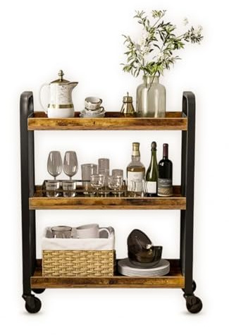 HYGRAD BUILT TO SURVIVE Wooden/Metal Industrial Look Rustic Narrow Rolling Kitchen Serving Cart Shelf Organiser Trolley With Wheels