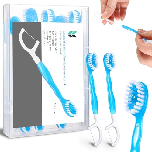 Mini cepillo de dientes 12 piezas juego de cepillos de dientes de viaje con hilo dental cepillos de dientes suaves 5-en-1 cepillos de dientes manuales portátiles para viajes en el camino niños adultos