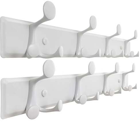 SKOLOO 12 Hooks Wall Mounted Coat Rack, 24 Inch Modern Coat Hanger for Entryway, Bathroom, Garage, Lightweight with 16 Inch Stud Spacing Design, Matte White(Pack of 2)